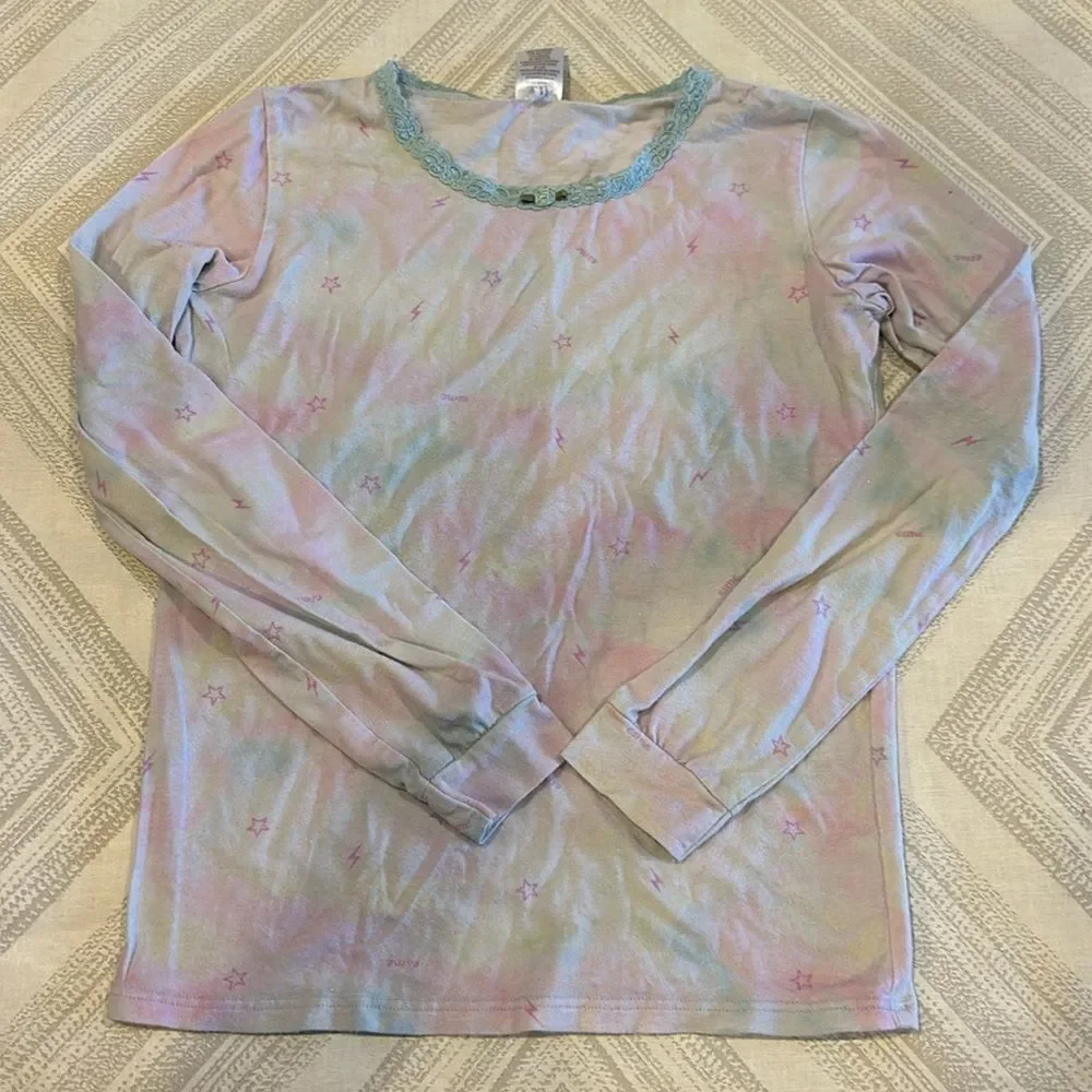 Esme Girls Light Tie Dye Lightning Bolt & Star Long Sleeve Pajama Set - Size 12